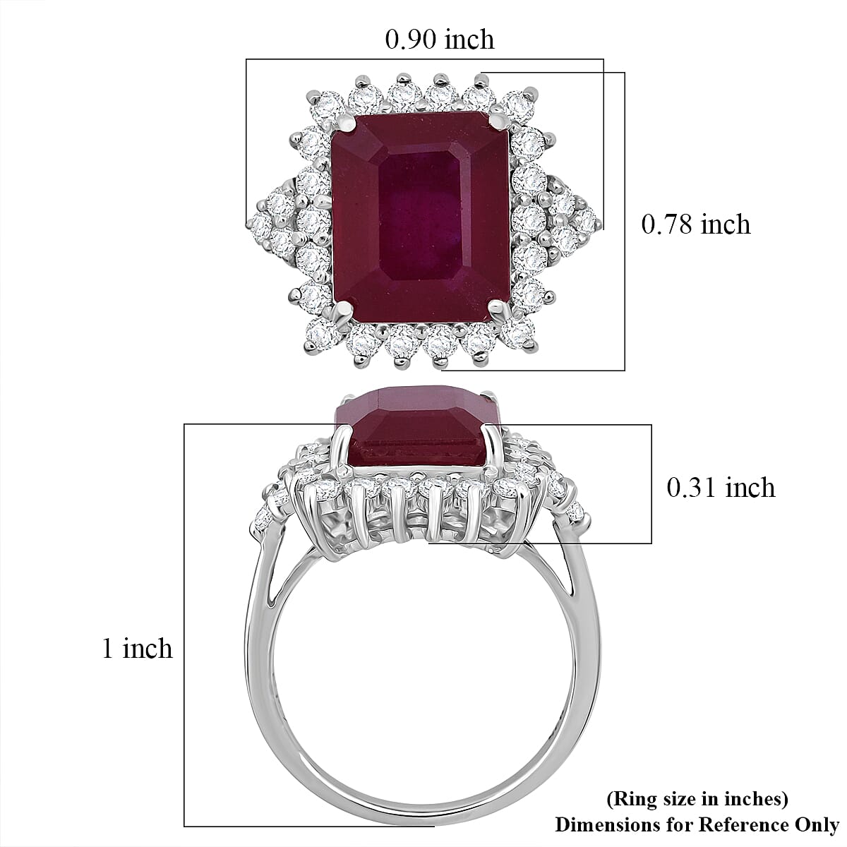 D'Joy Premium Niassa Ruby (FF) and Moissanite 8.65 ctw Crown Blaze Ring in Rhodium Over Sterling Silver (Size 10.0)