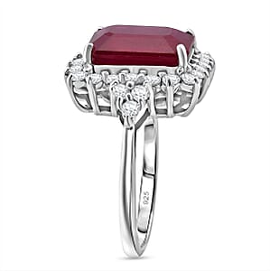D'Joy Premium Niassa Ruby (FF) and Moissanite 8.65 ctw Crown Blaze Ring in Rhodium Over Sterling Silver (Size 6.0)