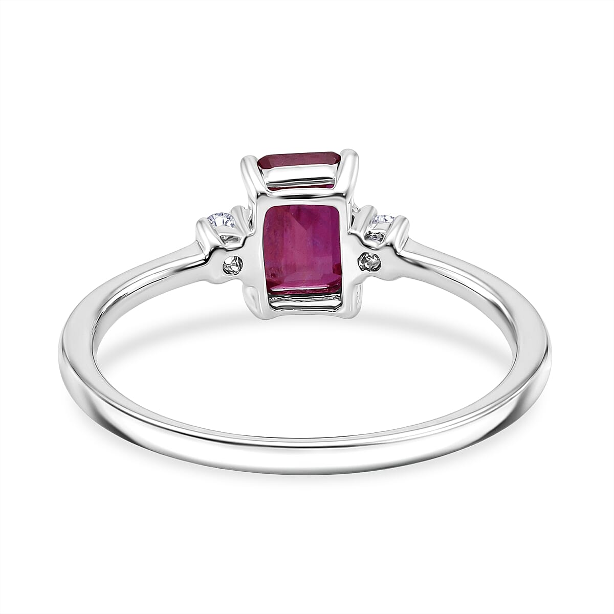 Premium Niassa Ruby (FF), Luxuriant Lab Grown Diamond (G-H, SI) Promise Ring in Rhodium Over Sterling Silver (Size 6.0) 1.70 ctw image number 4