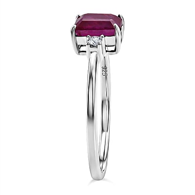 Premium Niassa Ruby (FF) and Luxuriant Lab Grown Diamond G-H SI 1.70 ctw Promise Ring in Rhodium Over Sterling Silver (Size 8.0)