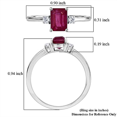Premium Niassa Ruby (FF) and Luxuriant Lab Grown Diamond G-H SI 1.70 ctw Promise Ring in Rhodium Over Sterling Silver (Size 8.0)
