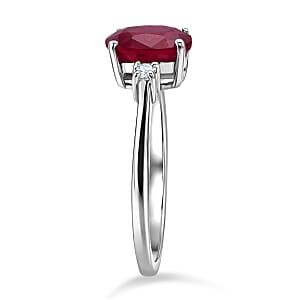 Premium Niassa Ruby (FF), Luxuriant Lab Grown Diamond G-H SI 2.00 ctw Promise Ring in Rhodium Over Sterling Silver (Size 6.0)