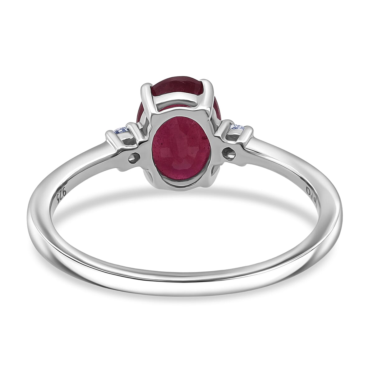 Premium Niassa Ruby (FF), Luxuriant Lab Grown Diamond G-H SI 2.00 ctw Promise Ring in Rhodium Over Sterling Silver (Size 6.0) image number 4