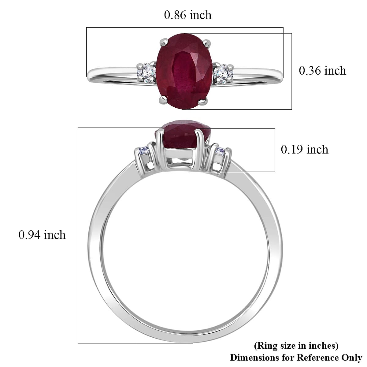 Premium Niassa Ruby (FF), Luxuriant Lab Grown Diamond G-H SI 2.00 ctw Promise Ring in Rhodium Over Sterling Silver (Size 6.0) image number 5