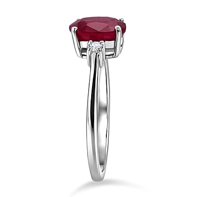 Premium Niassa Ruby (FF), Luxuriant Lab Grown Diamond G-H SI 2.00 ctw Promise Ring in Rhodium Over Sterling Silver (Size 7.0)