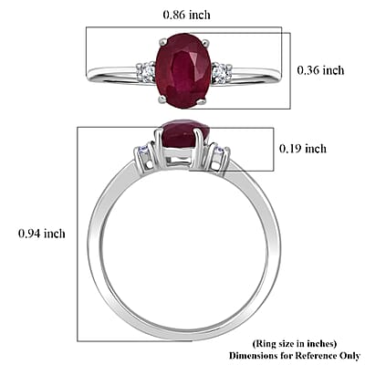 Premium Niassa Ruby (FF), Luxuriant Lab Grown Diamond G-H SI 2.00 ctw Promise Ring in Rhodium Over Sterling Silver (Size 7.0)