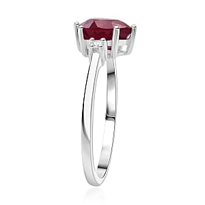 Premium Niassa Ruby (FF), Luxuriant Lab Grown Diamond G-H SI 1.70 ctw Promise Ring in Rhodium Over Sterling Silver (Size 6.0)