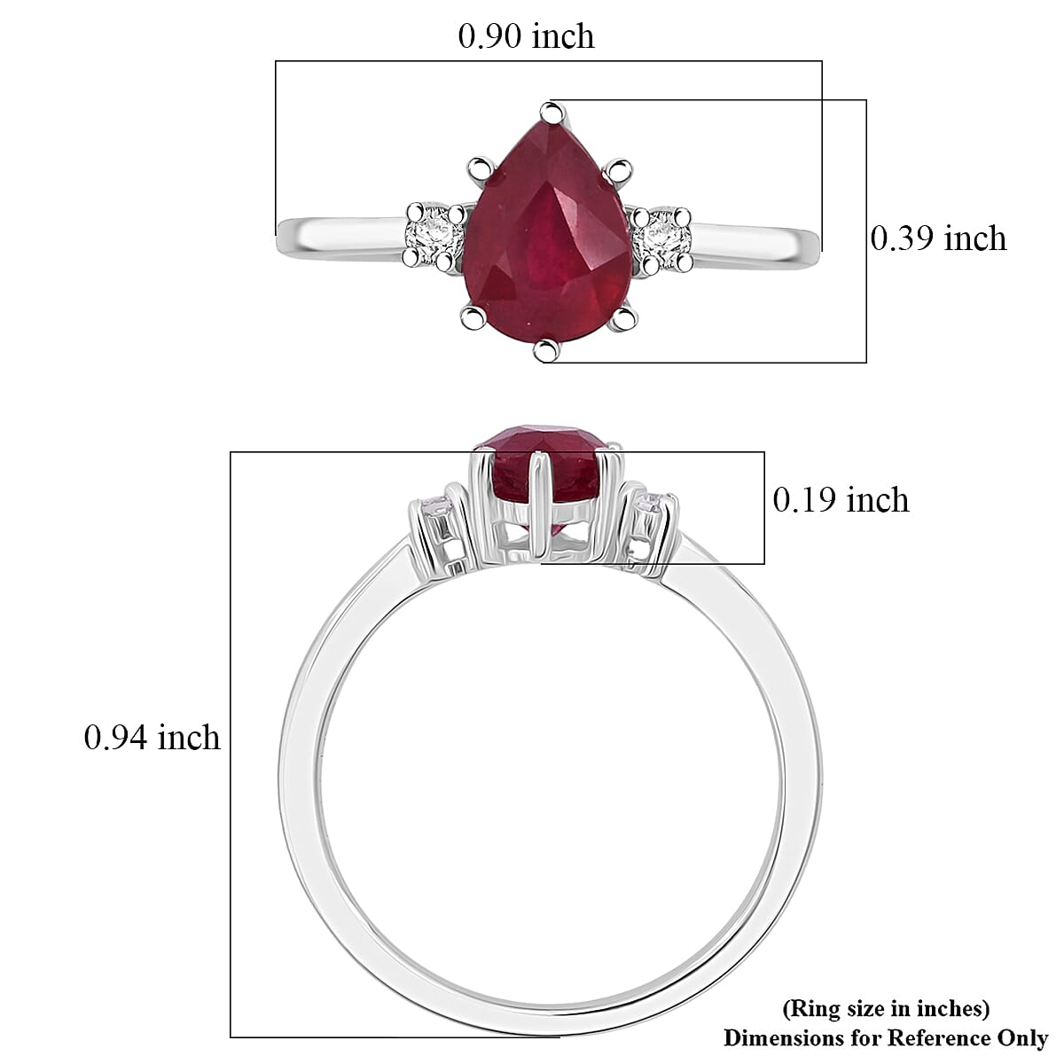 Premium Niassa Ruby (FF), Luxuriant Lab Grown Diamond G-H SI 1.70 ctw Promise Ring in Rhodium Over Sterling Silver (Size 6.0) image number 5