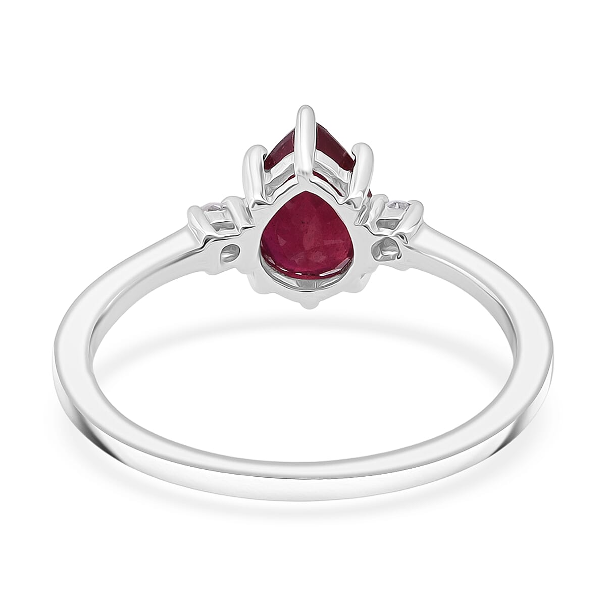 Premium Niassa Ruby (FF), Luxuriant Lab Grown Diamond G-H SI 1.70 ctw Promise Ring in Rhodium Over Sterling Silver (Size 7.0) image number 4
