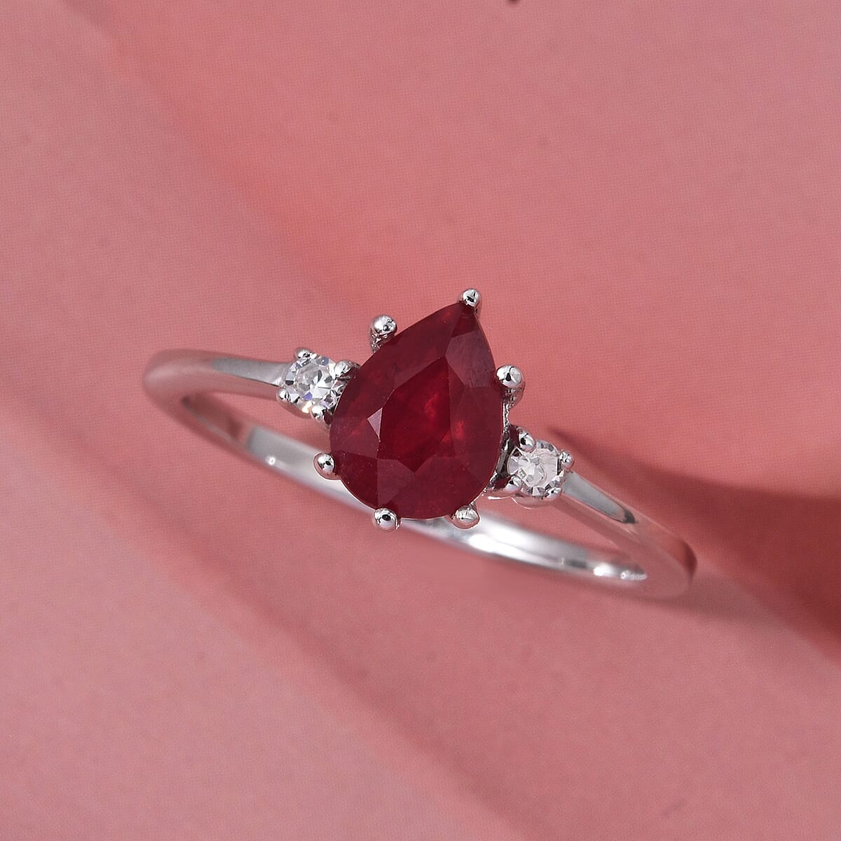 Premium Niassa Ruby (FF), Luxuriant Lab Grown Diamond G-H SI 1.70 ctw Promise Ring in Rhodium Over Sterling Silver (Size 8.0) image number 1