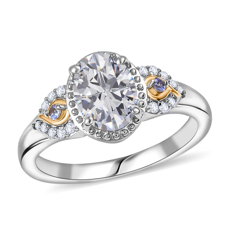 EverTrue Moissanite and Tanzanite 1.50 ctw Ring in 18K YG Plated and Platinum Bond (Size 9.0)