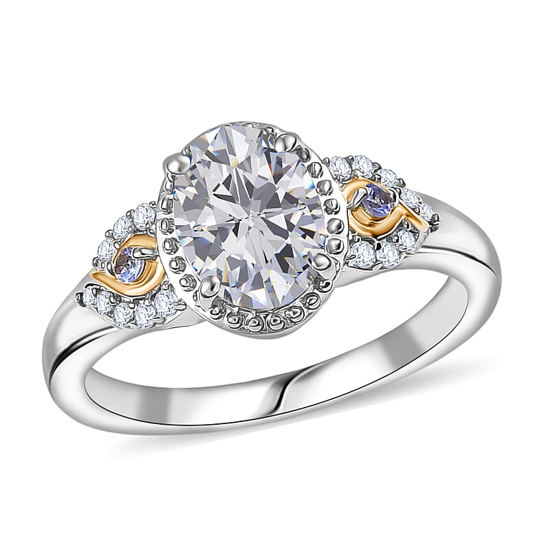EverTrue Moissanite and Tanzanite 1.50 ctw Ring in 18K YG Plated and Platinum Bond (Size 9.0)
