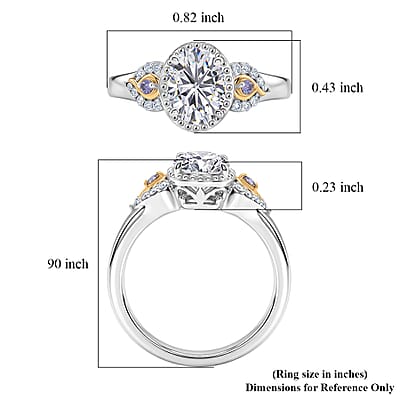 EverTrue Moissanite and Tanzanite 1.50 ctw Ring in 18K YG Plated and Platinum Bond (Size 9.0)