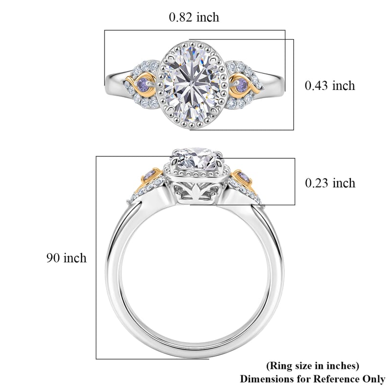 EverTrue Moissanite and Tanzanite 1.50 ctw Ring in 18K YG Plated and Platinum Bond (Size 9.0)