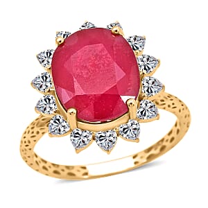 Mirage Collection AAA Niassa Ruby (FF) and Moissanite 7.90 ctw Ring in 10K Yellow Gold (Size 10.0)