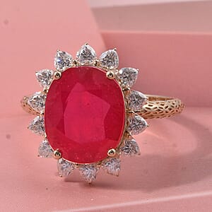 Mirage Collection AAA Niassa Ruby (FF) and Moissanite 7.90 ctw Ring in 10K Yellow Gold (Size 10.0)