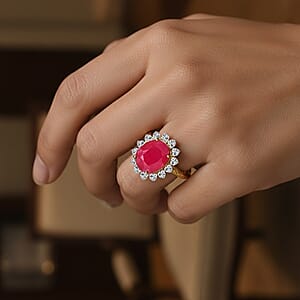 Mirage Collection AAA Niassa Ruby (FF) and Moissanite 7.90 ctw Ring in 10K Yellow Gold (Size 10.0)