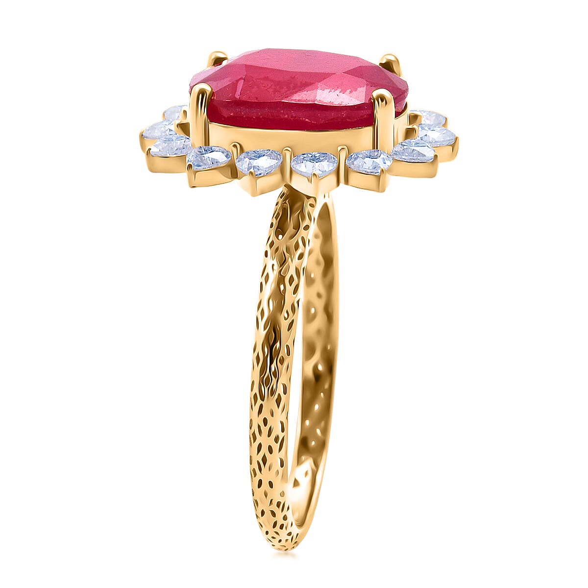 Mirage Collection AAA Niassa Ruby (FF) and Moissanite 7.90 ctw Ring in 10K Yellow Gold (Size 10.0) image number 3