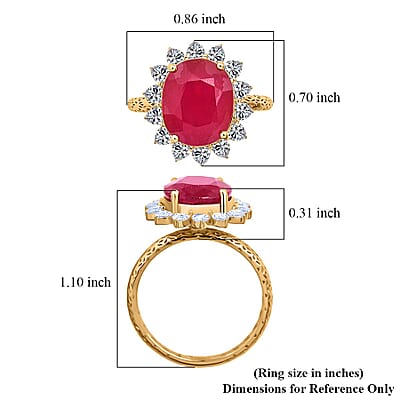 Mirage Collection AAA Niassa Ruby and Moissanite 7.90 ctw Ring in 10K Yellow Gold (Size 10.0)