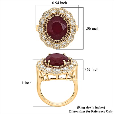 D'Joy Premium Niassa Ruby (FF), Champagne Zircon and White Zircon 15.15 ctw Regal Bloom Ring in 18K Vermeil Yellow Gold Over Sterling Silver (Size 7.0)