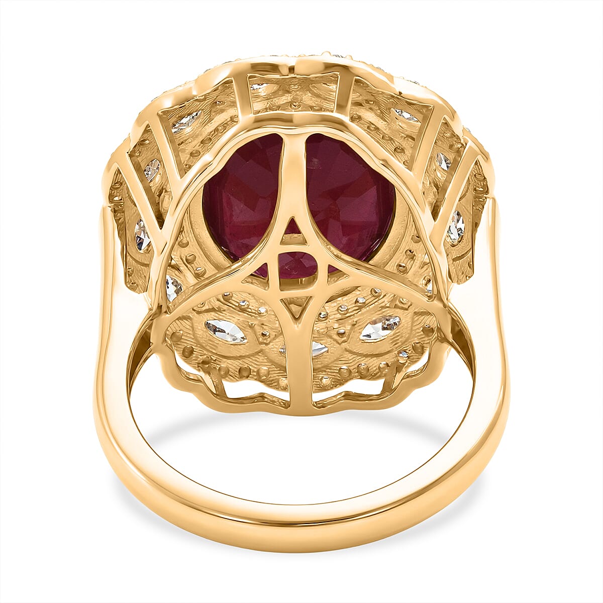 D'Joy Premium Niassa Ruby (FF), Champagne Zircon and White Zircon 15.15 ctw Regal Bloom Ring in 18K Vermeil Yellow Gold Over Sterling Silver (Size 8.0) image number 4