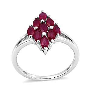 D'Joy Premium Niassa Ruby (FF) 1.90 ctw Flame Ring in Rhodium Over Sterling Silver (Size 10.0)