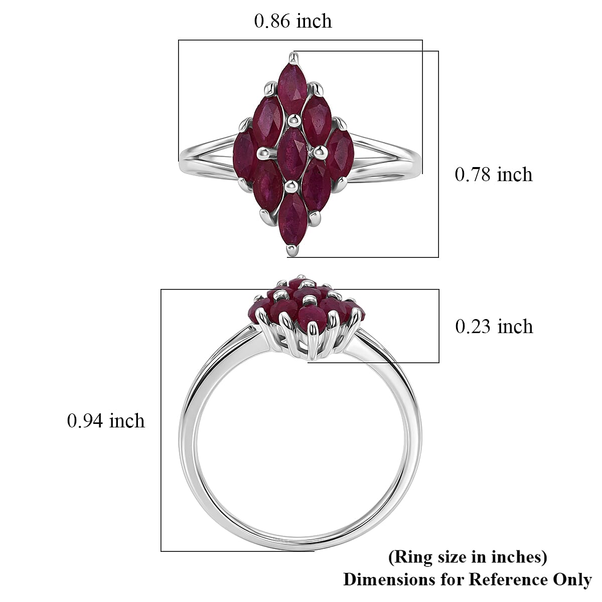 D'Joy Premium Niassa Ruby (FF) 1.90 ctw Flame Ring in Rhodium Over Sterling Silver (Size 10.0)