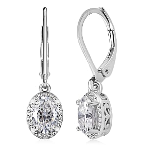 EverTrue Moissanite 1.60 ctw Solitaire Lever Back Earrings in Platinum Bond