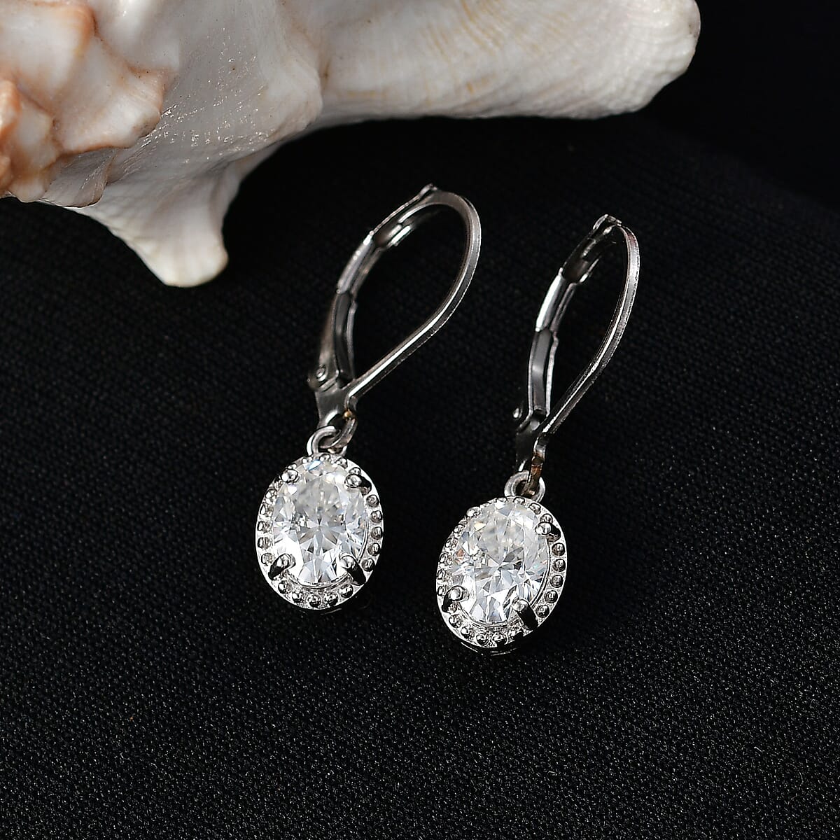 EverTrue Moissanite 1.60 ctw Solitaire Lever Back Earrings in Platinum Bond image number 1