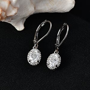 EverTrue Moissanite 1.60 ctw Solitaire Lever Back Earrings in Platinum Bond