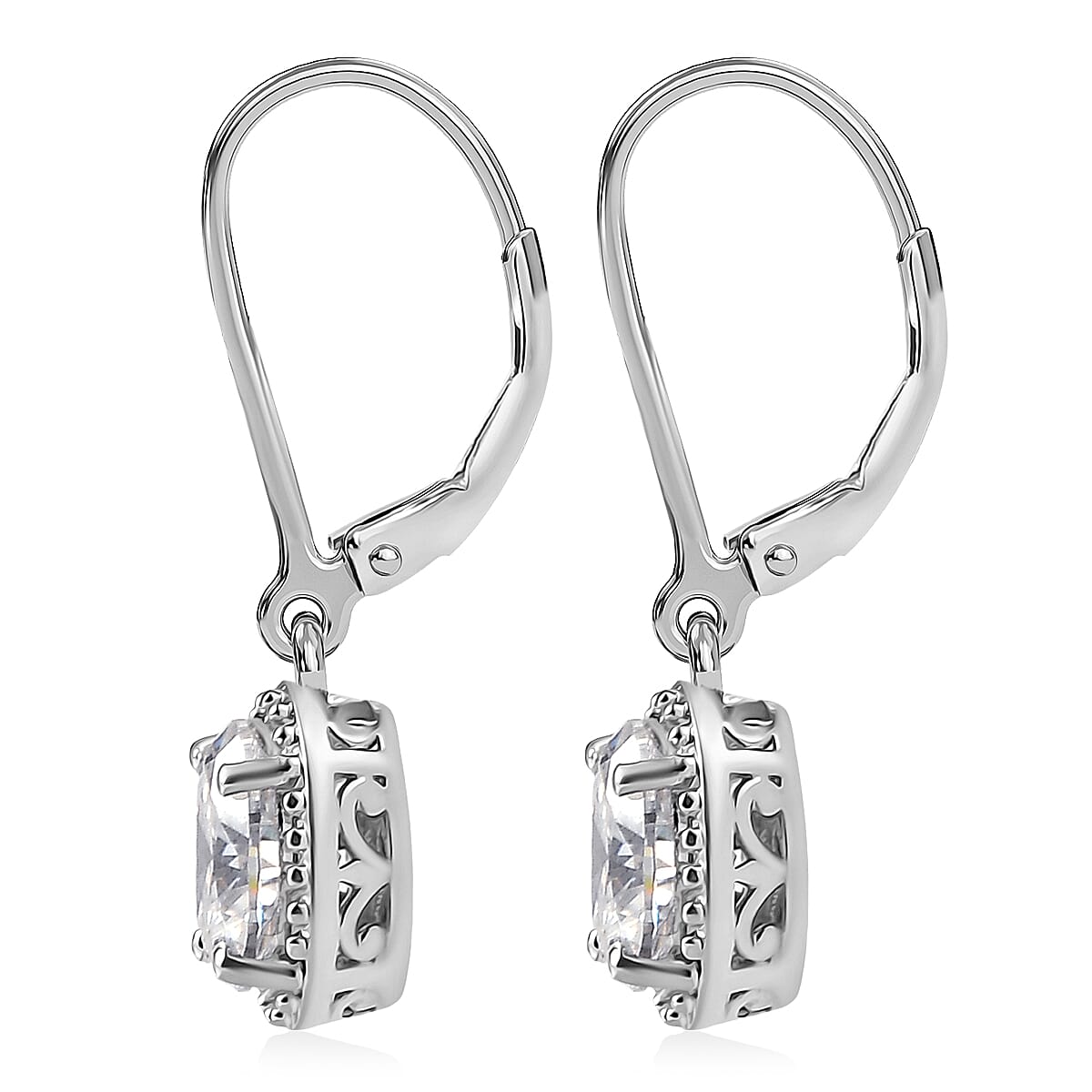 EverTrue Moissanite 1.60 ctw Solitaire Lever Back Earrings in Platinum Bond image number 3