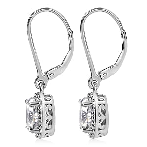 EverTrue Moissanite 1.60 ctw Solitaire Lever Back Earrings in Platinum Bond