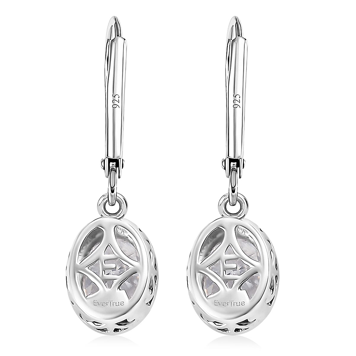 EverTrue Moissanite 1.60 ctw Solitaire Lever Back Earrings in Platinum Bond image number 4