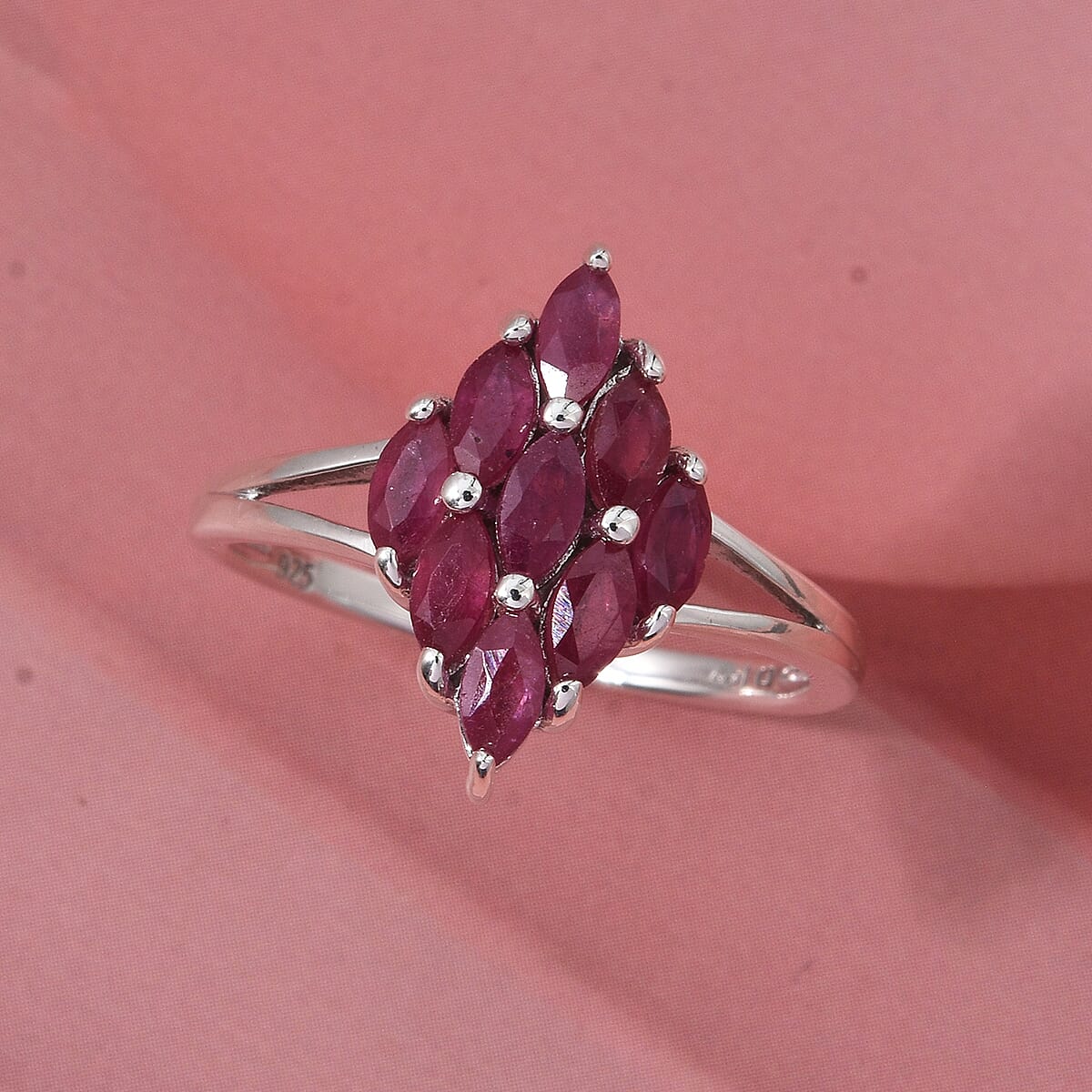 D'Joy Premium Niassa Ruby (FF) 1.90 ctw Flame Ring in Rhodium Over Sterling Silver (Size 7.0) image number 1