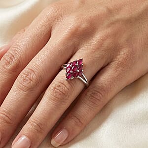 D'Joy Premium Niassa Ruby (FF) 1.90 ctw Flame Ring in Rhodium Over Sterling Silver (Size 7.0)