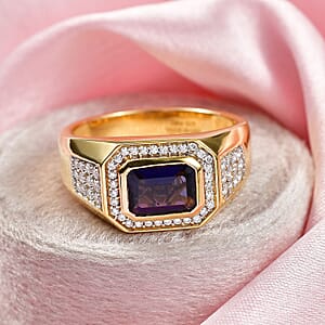 D'Joy Premium Catalina Iolite and Moissanite 1.80 ctw Ring in 18K Vermeil Yellow Gold Over Sterling Silver (Size 10.0)