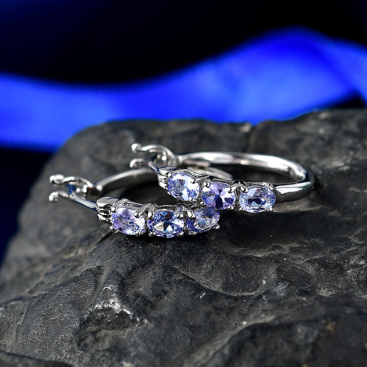 EverTrue Tanzanite 1.15 ctw Hoop Earrings in Platinum Bond image number 1