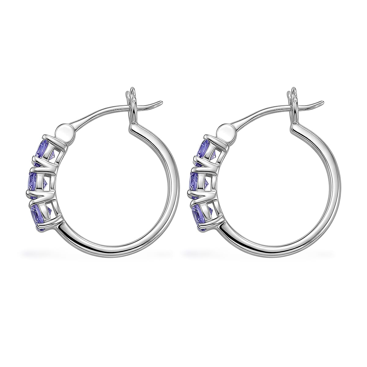 EverTrue Tanzanite 1.15 ctw Hoop Earrings in Platinum Bond image number 3