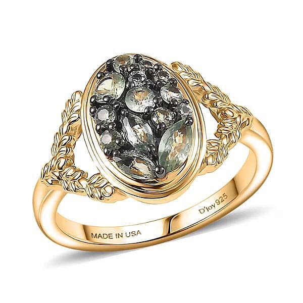 D'Joy Premium Green Sapphire Ring in 18K Vermeil YG Over Sterling Silver (Size 10.0) 0.65 ctw