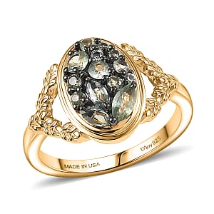 D'Joy Premium Green Sapphire 1.00 ctw Emerald Garden Ring in 18K Vermeil Yellow Gold Over Sterling Silver (Size 7.0)