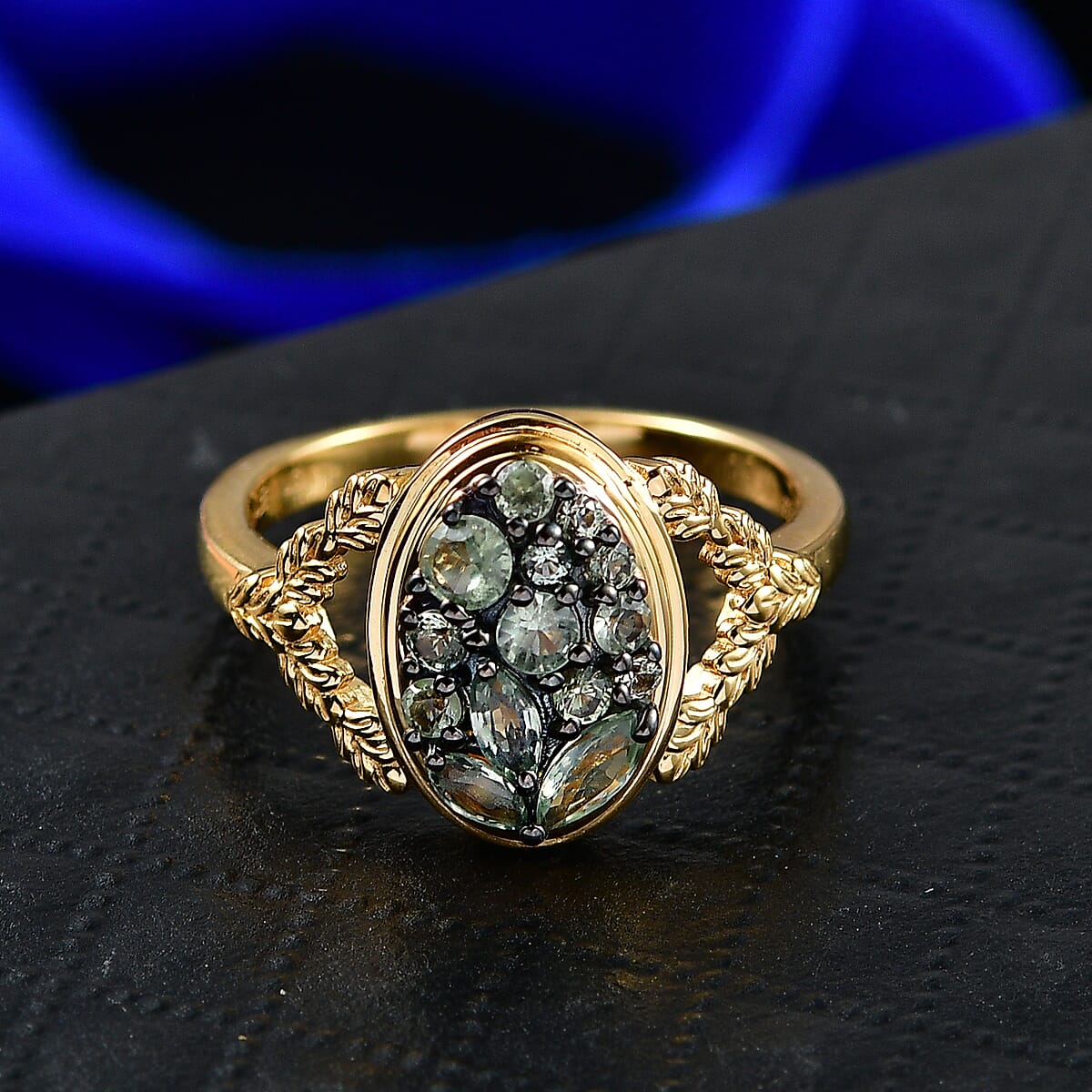 D'Joy Premium Green Sapphire 1.00 ctw Emerald Garden Ring in 18K Vermeil Yellow Gold Over Sterling Silver (Size 7.0) image number 1
