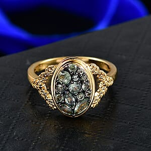 D'Joy Premium Green Sapphire 1.00 ctw Emerald Garden Ring in 18K Vermeil Yellow Gold Over Sterling Silver (Size 7.0)