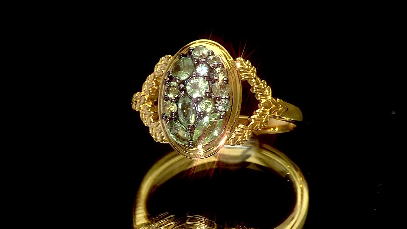 D'Joy Premium Green Sapphire Ring in 18K Vermeil YG Over Sterling Silver (Size 10.0) 0.65 ctw