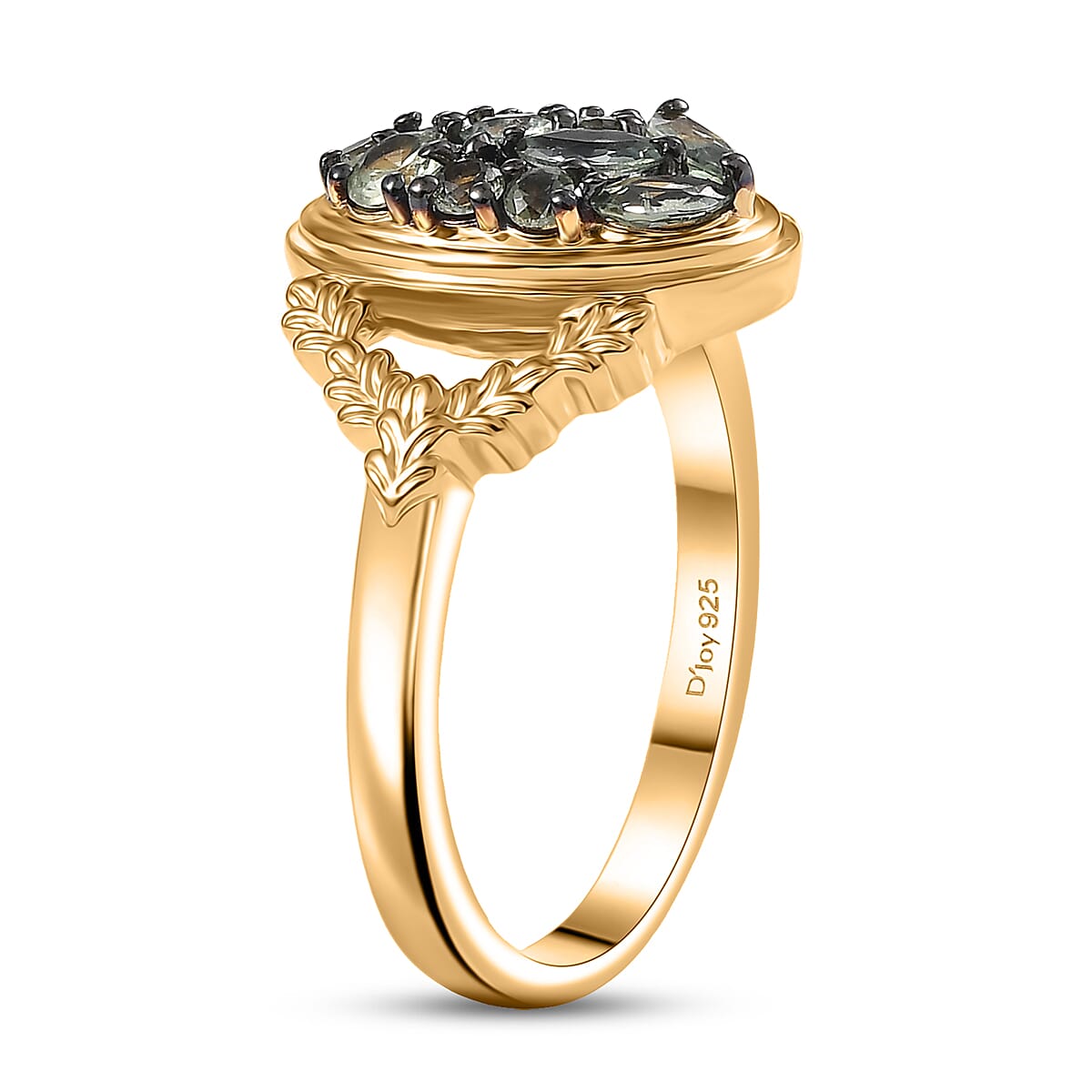 D'Joy Premium Green Sapphire 1.00 ctw Emerald Garden Ring in 18K Vermeil Yellow Gold Over Sterling Silver (Size 7.0) image number 3
