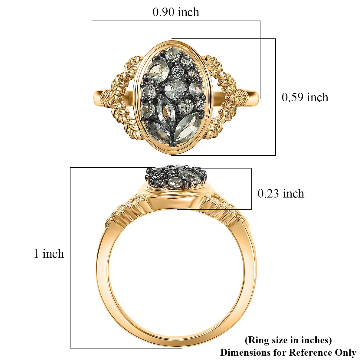 D'Joy Premium Green Sapphire 1.00 ctw Emerald Garden Ring in 18K Vermeil Yellow Gold Over Sterling Silver (Size 7.0) image number 5