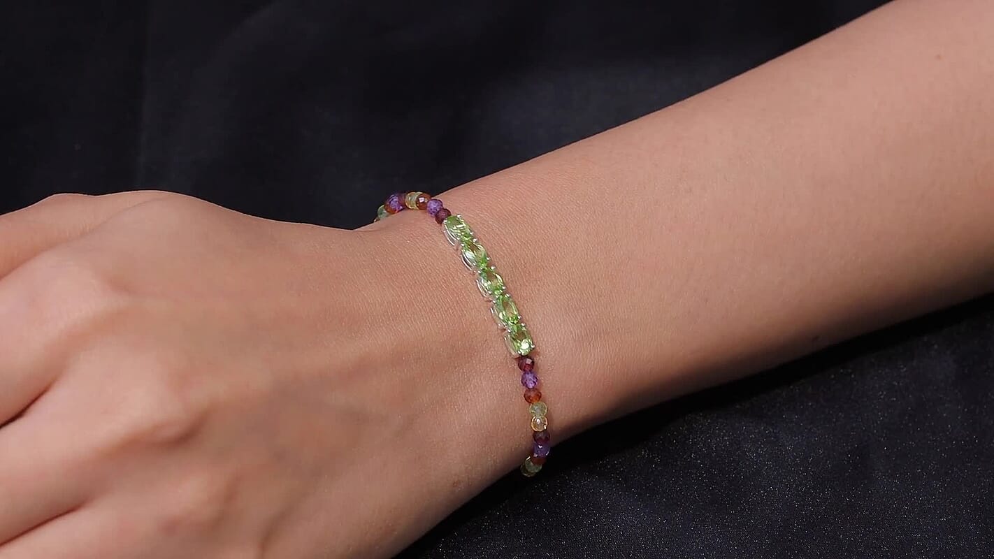 D''Joy Hebei Peridot, Multi Gemstone Beaded Bracelet in Sterling Silver (6.5-8.00In) 12.30 ctw