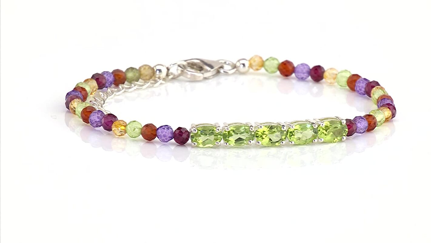 D''Joy Hebei Peridot, Multi Gemstone Beaded Bracelet in Sterling Silver (6.5-8.00In) 12.30 ctw