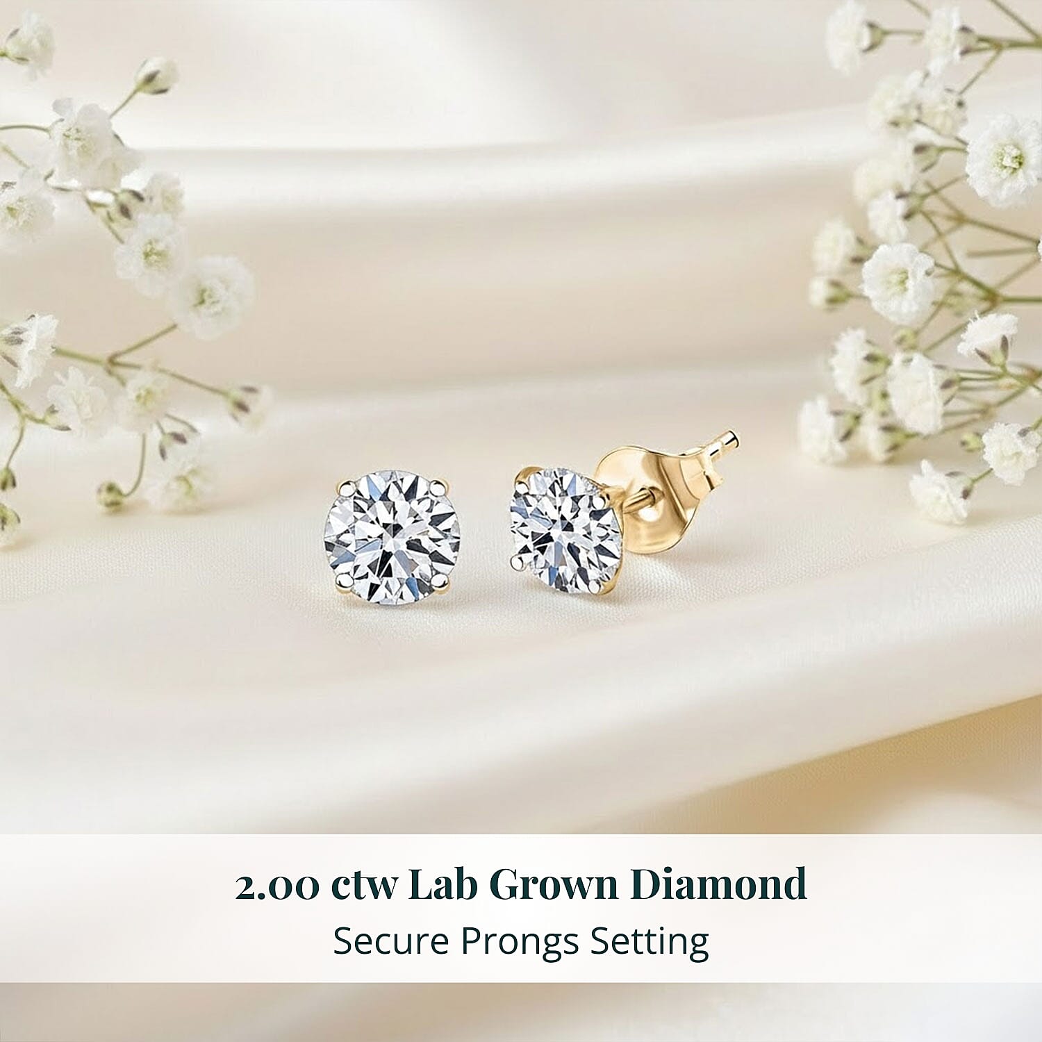 SGL Certified Luxuriant Lab Grown Diamond G-H SI 1.80 ctw Stud Earrings in 10K Yellow Gold