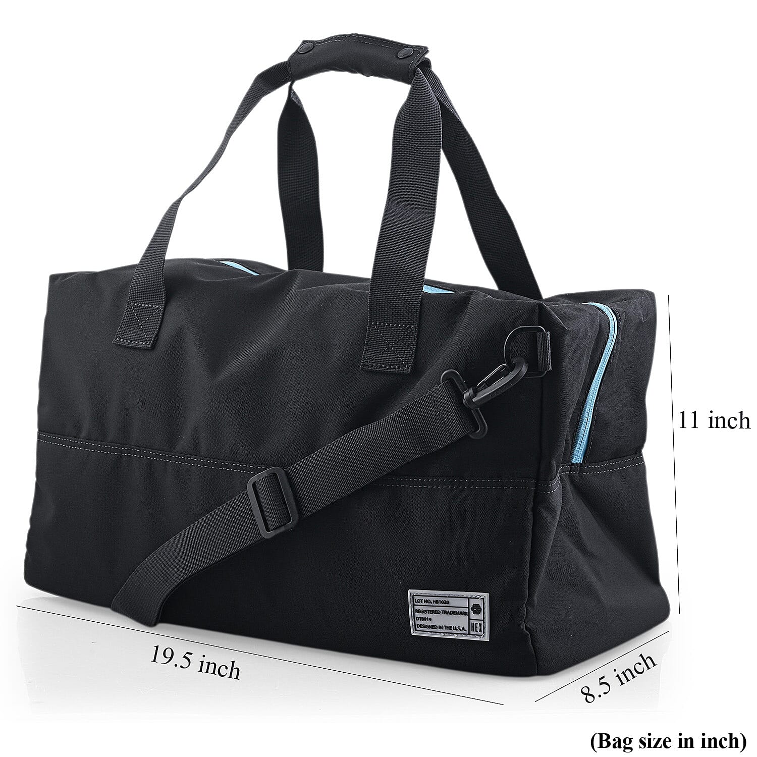 Closeout HEX Black and Blue Duffel Bag (19.5x8.5x11)