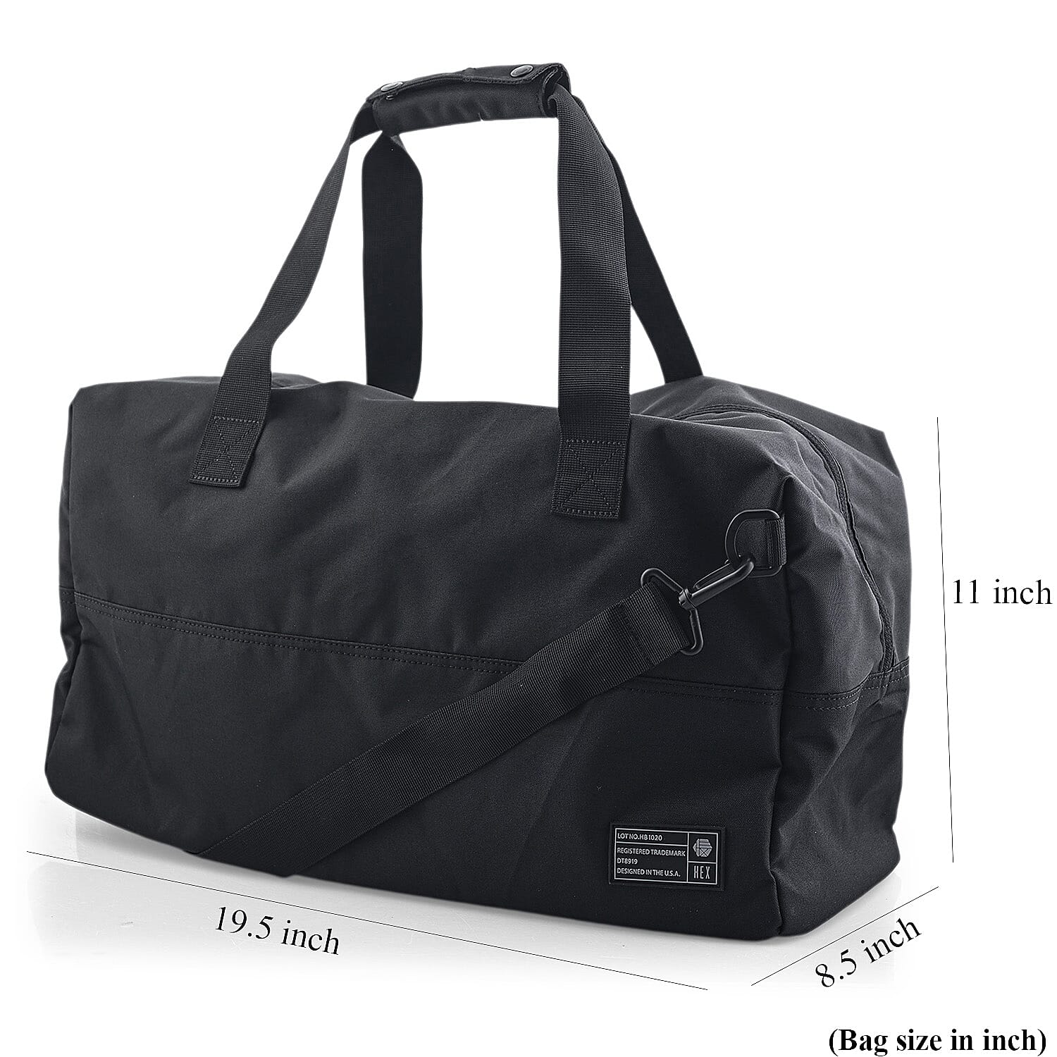 Closeout HEX Black Duffel Bag (19.5x8.5x11)